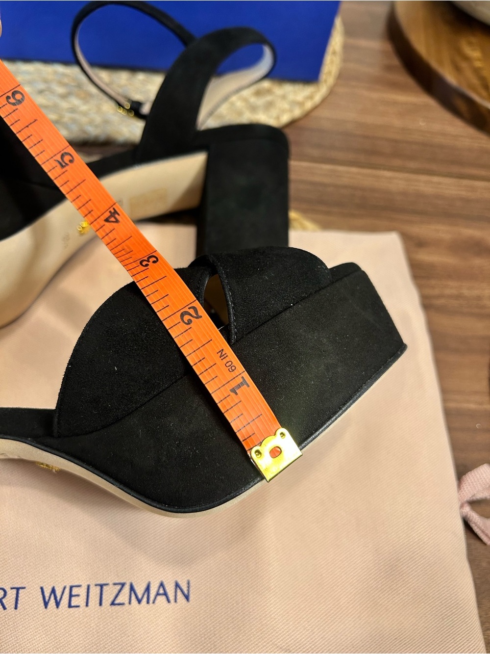 Stuart Weitzman Black Suede Platform Block-Heel Sandals (sz 8) - Picture 10 of 14